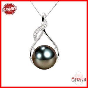 Tahitian Black Pearl Necklace Sterling Silver Elegant Fine Jewelry Gift
